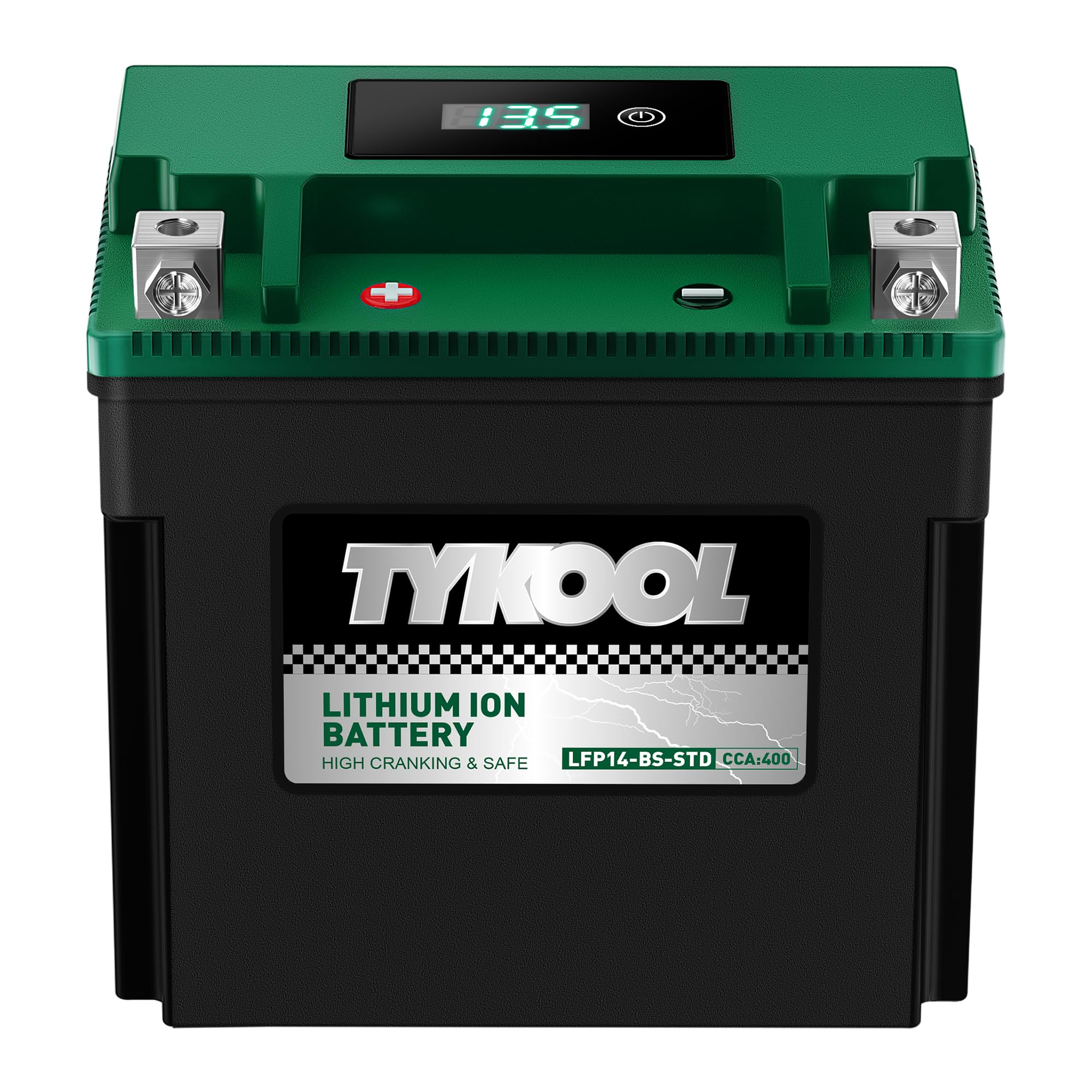 TYKOOL YTX14-BS-STD 400 CCA,Lithium LiFePO4 12v Motorcycle Battery,ATV Battery,2X Cranking Amps,Digital Readout for SOC,Comptita